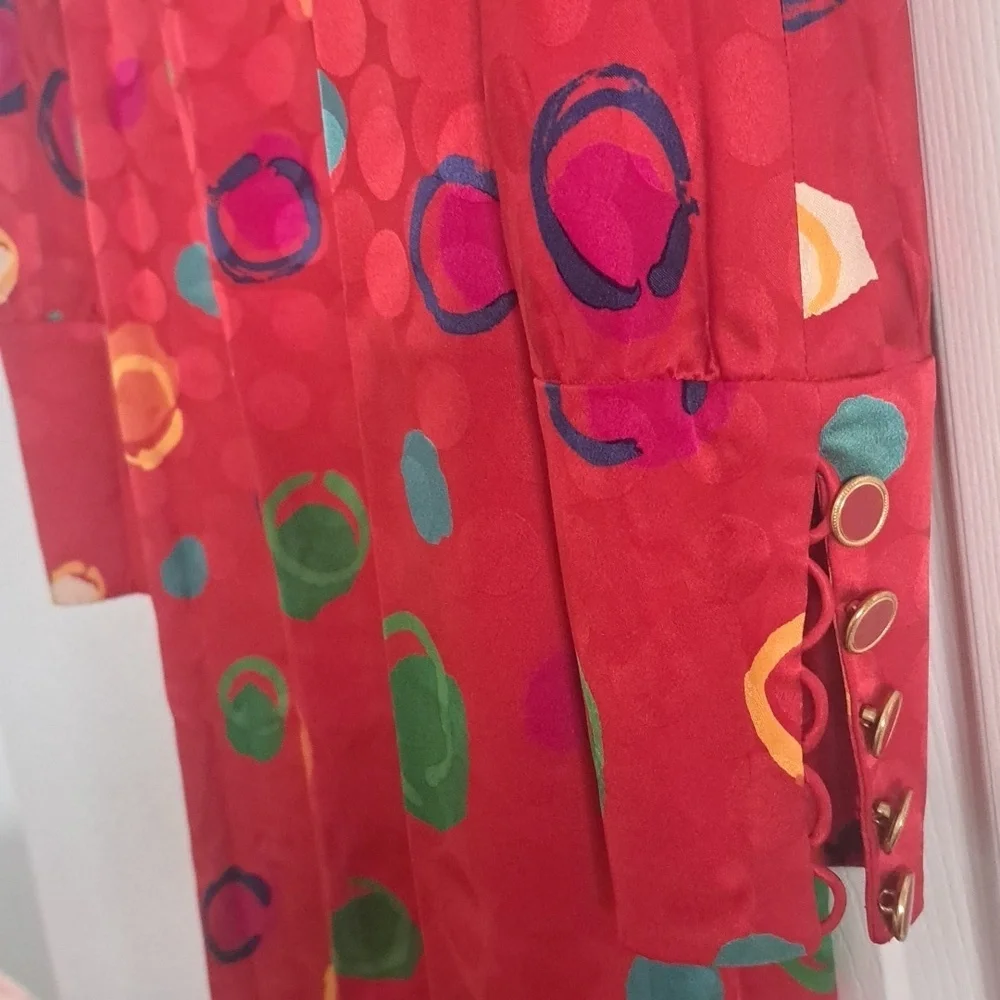 Vintage Albert Nipon Silk Red Dress with Subtle Patterns Sz 2 - Picture 4 of 8